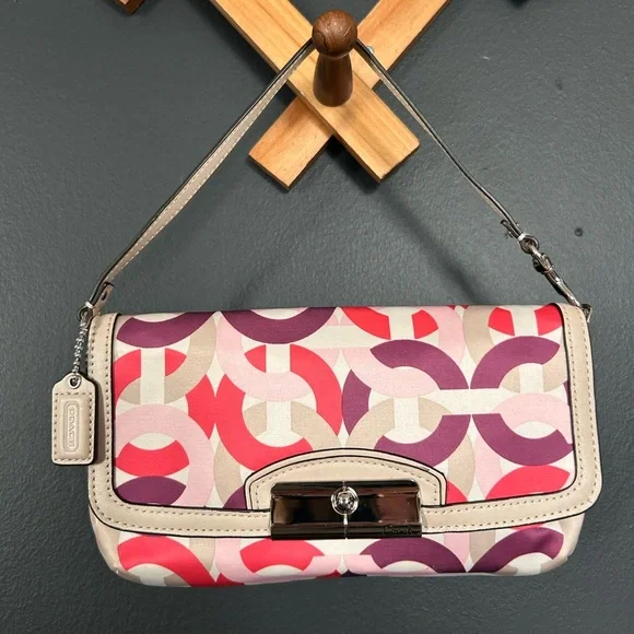 Coach Y2K Kristin Signature Monogram Multicolor Wristlet OP Art Fuchsia & Purple - Picture 1 of 14